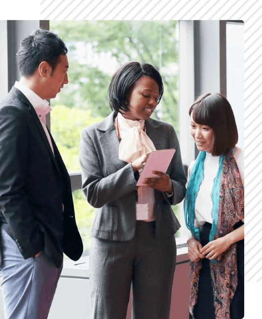 Businessman team consulting in a business lobby